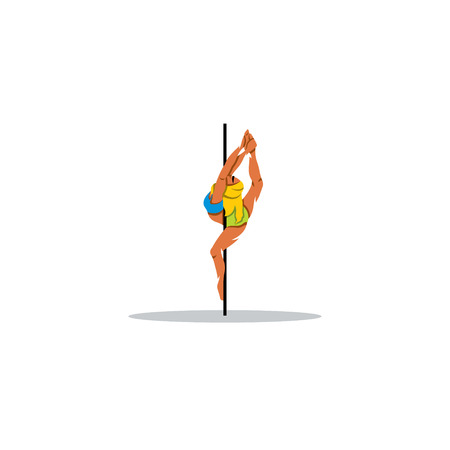 Girl dancing on a pole with his legs above his headのイラスト素材