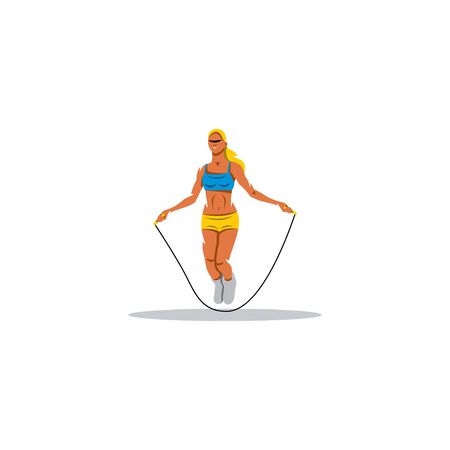 Beautiful girl is engaged in jumping on a rope.のイラスト素材
