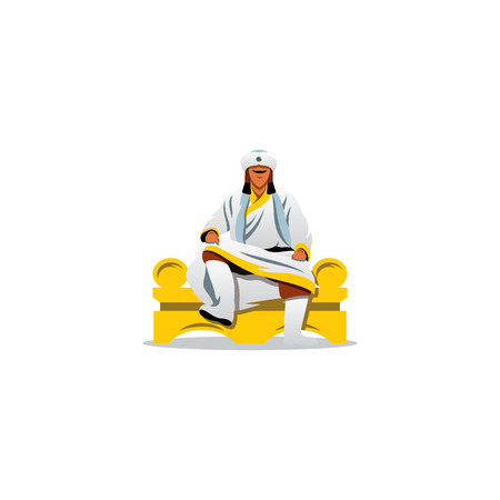 A man in a white fur clothes sits on a throne with his legs crossedのイラスト素材