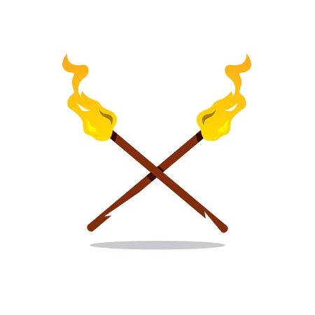 Crossed flaming torches Isolated on a White Backgroundのイラスト素材