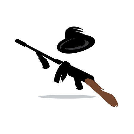 Hat and weapon of Prohibition Alcohol Time Isolated on a White Backgroundのイラスト素材