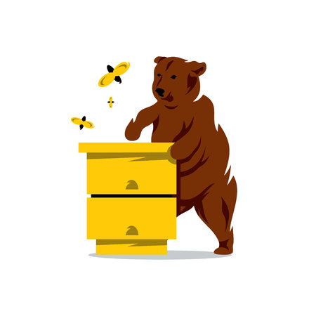 Wild beast trying to get in the apiary honey Isolated on a White Backgroundのイラスト素材
