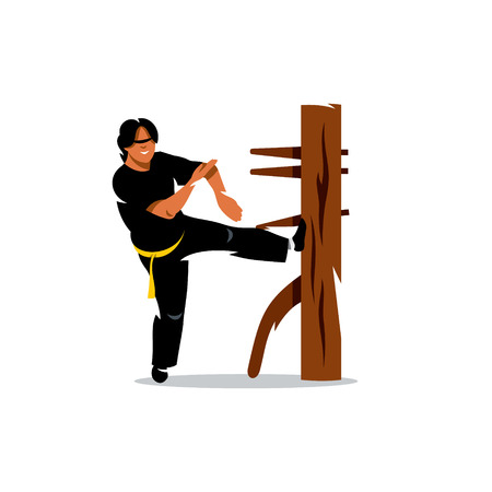 Man work out fighting skills. Isolated on a white backgroundのイラスト素材