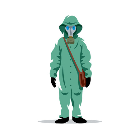 Man in protective suit and gas mask isolated under the white backgroundのイラスト素材