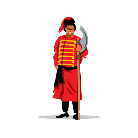 Medieval warrior with poleaxe. Isolated on a white backgroundのイラスト素材