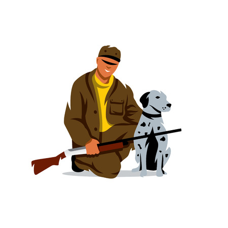 Man with gun and greyhound. Isolated on a white backgroundのイラスト素材