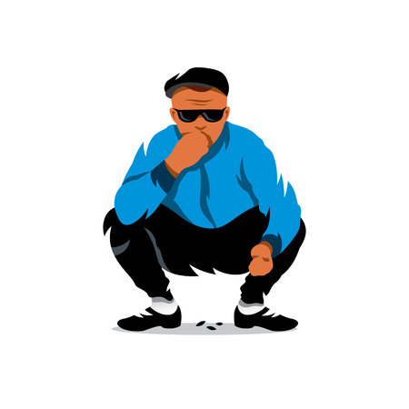 Boy squatting. Isolated on a white background