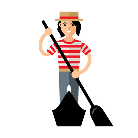 Man in the striped shirt on the boat. Isolated on white backgroundのイラスト素材