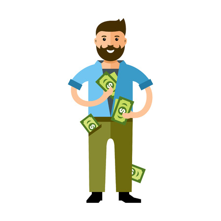 Businessman holding and counts money dollar bills in hands. Isolated on a White Backgroundのイラスト素材