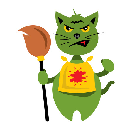 Crazy green kitten. Isolated on a White Backgroundのイラスト素材