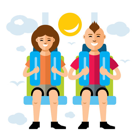 Girl and boy in a safety seat. Isolated on a white backgroundのイラスト素材