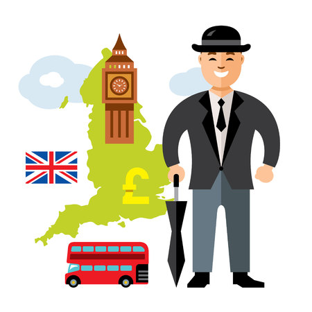 Vector United Kingdom Travel Concept. Flat style colorful Cartoon illustration.のイラスト素材