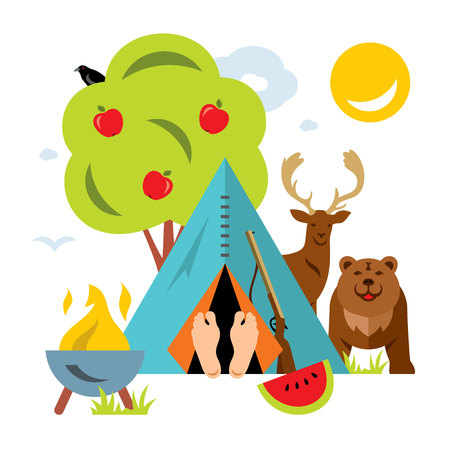 Vector Hunting Concept. Flat style colorful Cartoon illustration.のイラスト素材