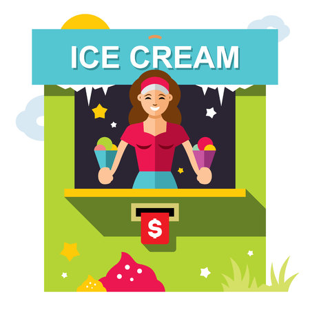 Vector Ice Cream outdoor kiosk. Flat style colorful Cartoon illustration.のイラスト素材