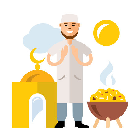 Vector Islamic Prayer. Flat style colorful Cartoon illustration.のイラスト素材