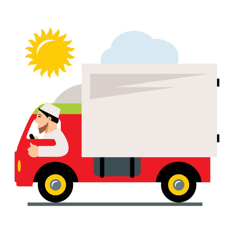 Vector Arab truck driver. Flat style colorful Cartoon illustration.のイラスト素材