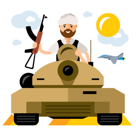 Vector Tankman, War in the Middle East. Flat style colorful Cartoon illustration.のイラスト素材