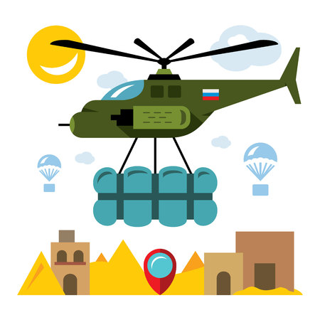 Vector Humanitarian aid in a war zone. Flat style colorful Cartoon illustration.のイラスト素材