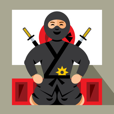 Vector Ninja and dojo. Flat style colorful Cartoon illustration.の写真素材