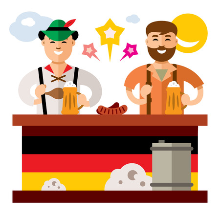 Vector people at the beer festival in Germany. Flat style colorful cartoon illustration.のイラスト素材