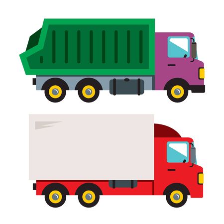 Garbage truck and cargo car. Isolated on a white backgroundのイラスト素材