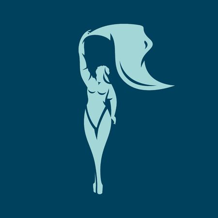Girl with fabric signのイラスト素材