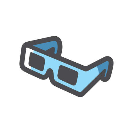Blue Cinema Glasses 3d effect Vector icon Cartoon illustration.