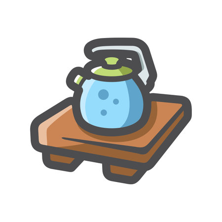 Kettle on a wooden stand Vector icon Cartoon illustrationのイラスト素材