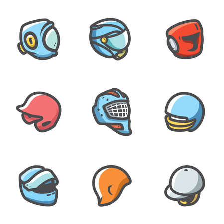Vector Set of Sports hat, cap and headband Icons. Kudo, Muay Thai, Boxing, Baseball, Motor racing, American Football, Swimming, Hockey, Goalie, Jumping.のイラスト素材