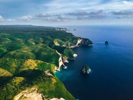 beautiful seascape with mountains and view from the topの写真素材