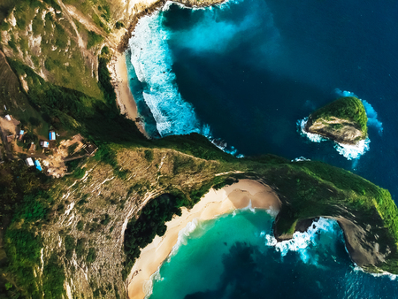 stunning,secluded beach surrounded by mountains ,the view from the topの写真素材