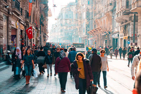 12/18/2019, Istanbul, Turkey. Crowds of people walk through the streets of the capital.