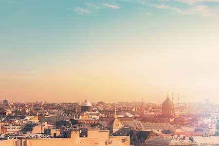 wonderful view of the roofs of the city and attractions in the light in the city of St. Petersburg.の写真素材