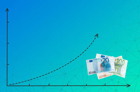 stock market. Growing chart and paper euro currency. copyspace. Concept of exchange and investment.の写真素材