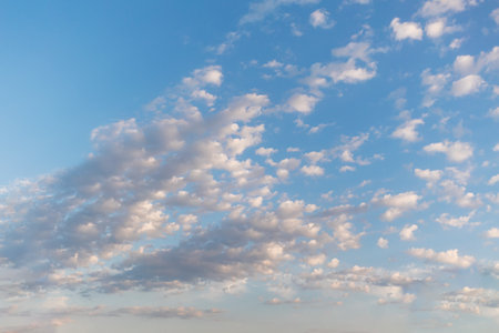 Azure sky with clouds. Heaven with cloudscape with copy space. Concept of freedom and weather.の写真素材