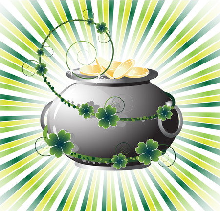 Pot of gold coins on the  abstract rays backgroundのイラスト素材