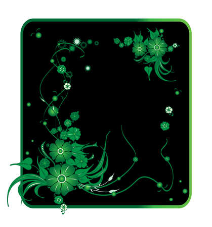 Vector frame. Green floral pattern on a black backgroundのイラスト素材