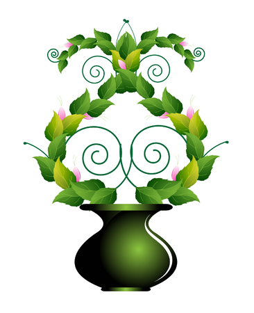 Abstract plant with pink flowers.  Design  element.のイラスト素材
