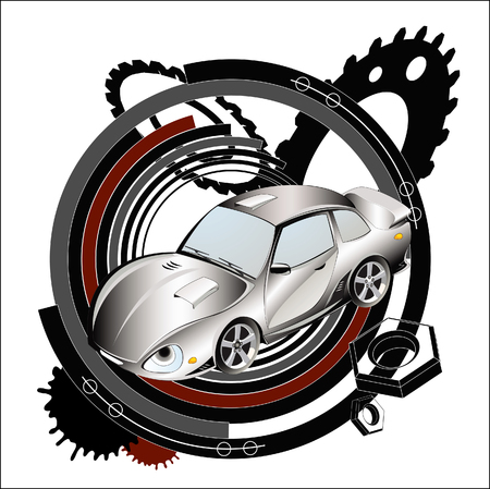 Racing car on an industrial background. Vector illustration.のイラスト素材