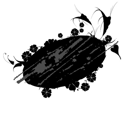 Black scratched floral silhouette. Frame for headers and titles.のイラスト素材