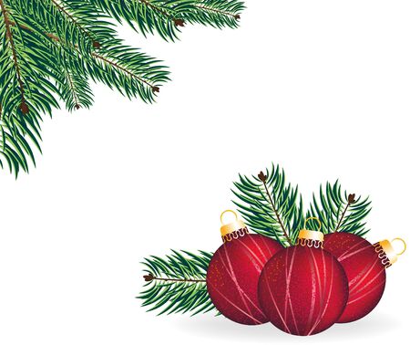 Christmas decorations and spruce branches on a white backgroundのイラスト素材