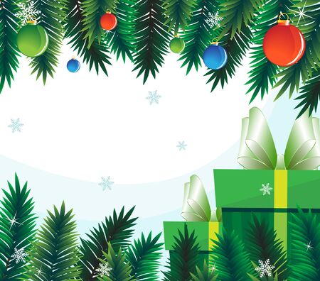 Spruce branches and decorations on a white backgroundのイラスト素材