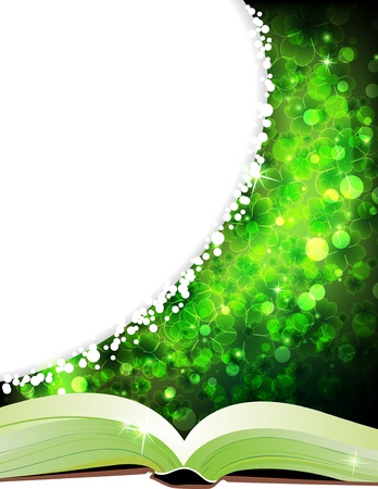 Fairy tales book on a magic four-leaf clover backgroundのイラスト素材
