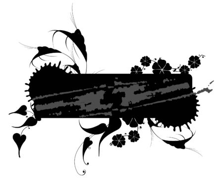 Black scratched floral silhouette  Frame for headers and titles のイラスト素材