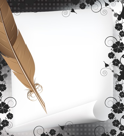 Pen and paper on a dark floral background のイラスト素材