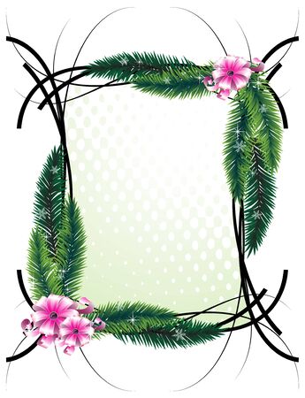 Bright ribbons and fir branches on a white backgroundのイラスト素材