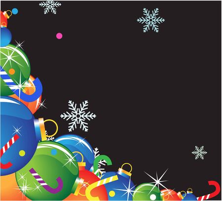Pile of Christmas balls and candy on a black backgroundのイラスト素材