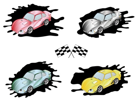 Four sporting cars of different colors.のイラスト素材