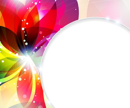  Glowing flower with white round  border. Abstract floral card.のイラスト素材