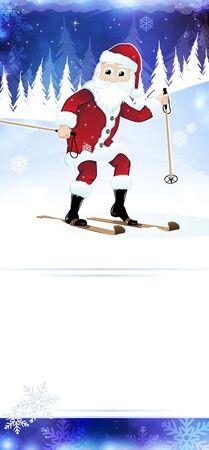 Cheerful Santa Claus on skis in the night forestのイラスト素材